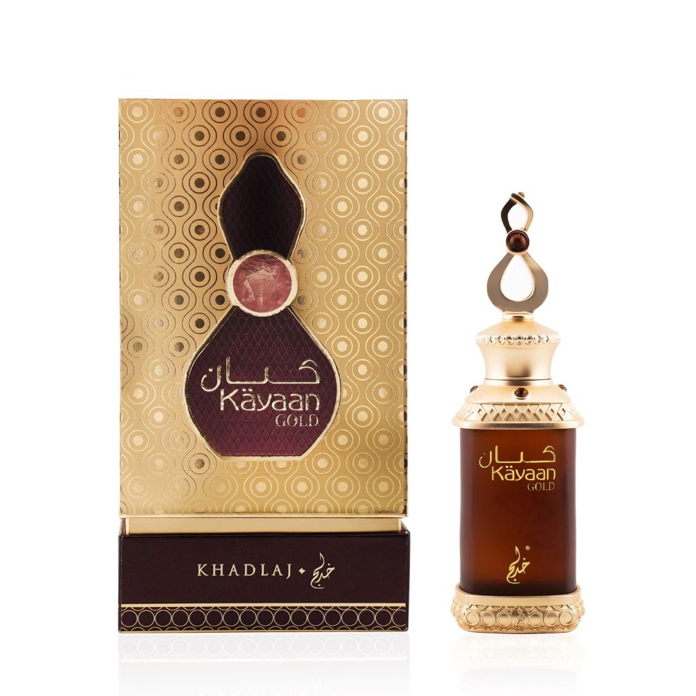Kayaan Gold perfume bottle and packaging on a white background
